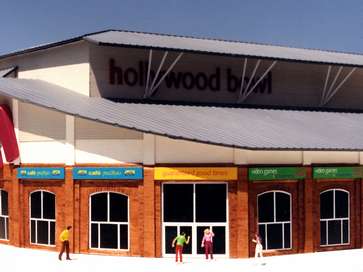Architectural model of Hollywood Bowl bowling alley and shops development