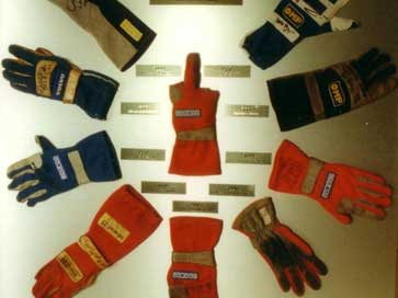 Boxed presentation of racing gloves