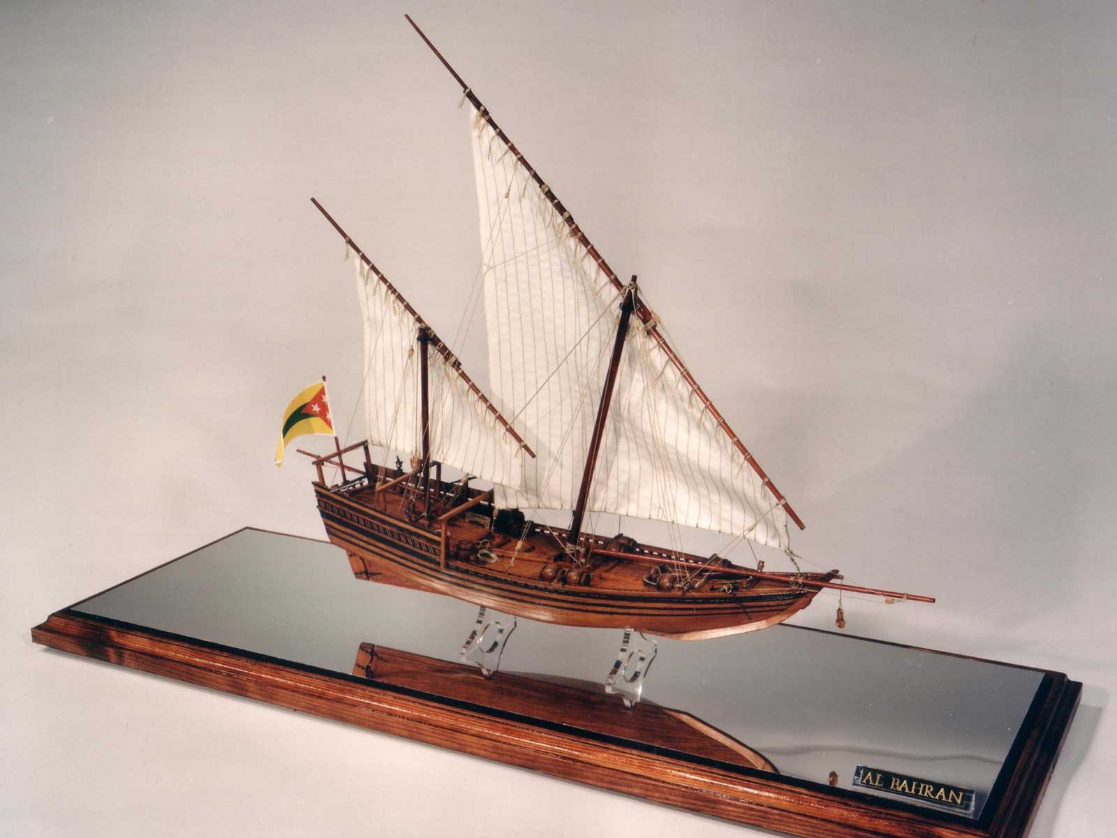 Photograph of a model boat presented as a gift to the King Of Bahrain