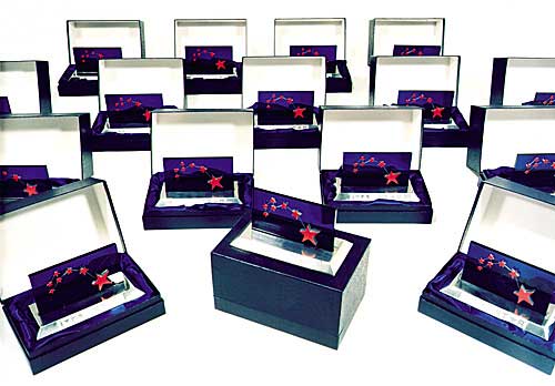 Photograph of stars in presentation boxes
