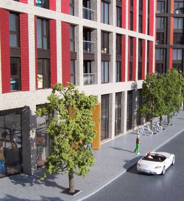 Fine Form model of a street scene outside Nine Elms apartment development