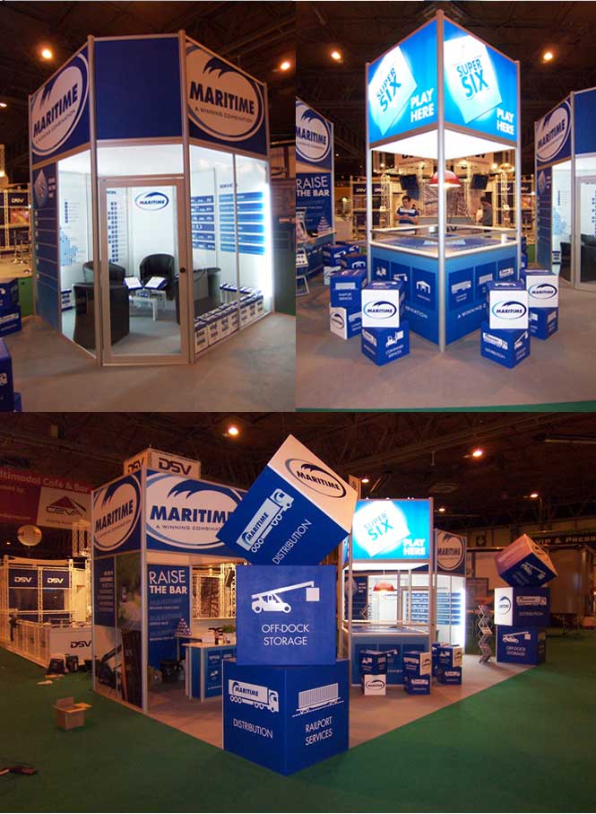 A showcase selection of photographs showing exhibition stands